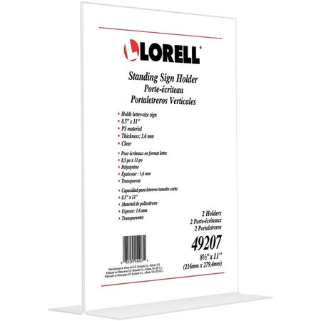 LORELL Sign Holder, Acrylic, T-Base, 8-1/2"x11", 2/PK, Clear PK LLR49207
